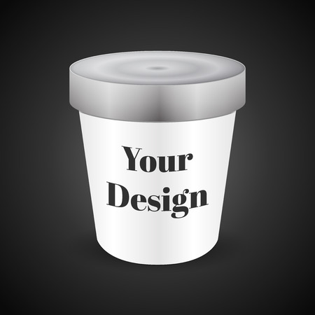 White Tub Food Plastic Container For Dessert, Yogurt, Ice Cream, Sour Sream Or Snack. Ready For Your Design. Product Packing Vector EPS10のイラスト素材