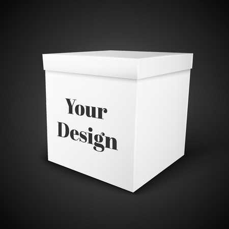 White Product Package Box. Paper Bag . Illustration Isolated On Black Background. Ready For Your Design. Product Packing Vectorのイラスト素材