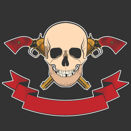Smiling skull with revolvers for your design. excellent vector illustration, EPS 10のイラスト素材