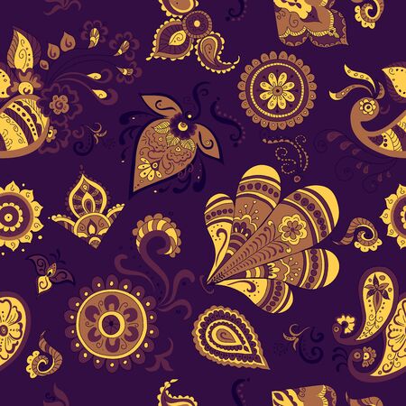 Colored Indian vintage floral seamlessのイラスト素材