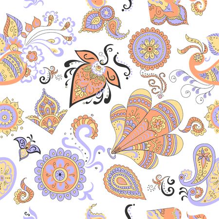 Colored Indian vintage floral seamlessのイラスト素材