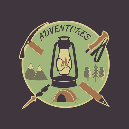 Colored vintage adventure label, excellent vector illustrationのイラスト素材