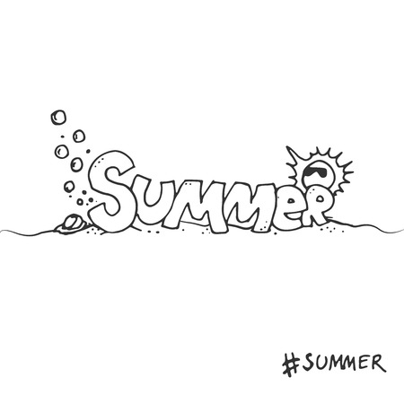 Colored Hand drawn graphical lettering summer. Creative graphic message for your summer design. Vector illustration.のイラスト素材