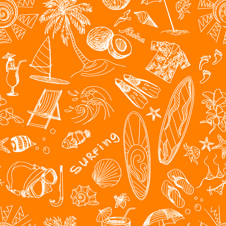 orange surfing  hand draw pattern, summer time, excellent vector illustrationのイラスト素材