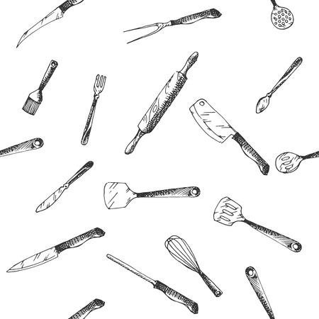 Hand drawn Kitchen Utensils Set pattern, excellent vector illustration,のイラスト素材