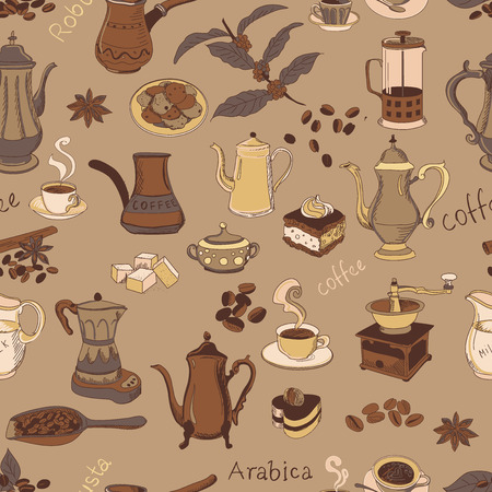 colored coffee seamless pattern, excellent vector illustration, EPS 10のイラスト素材