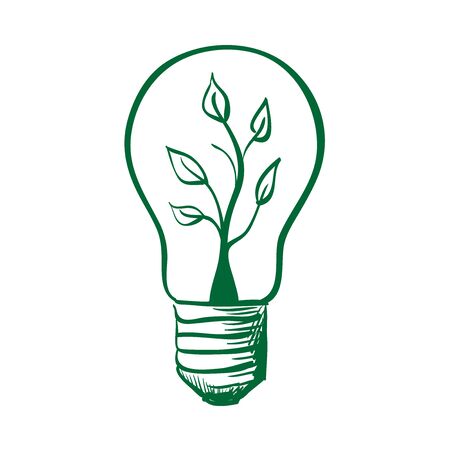Doodle Sketch Light Bulb with Plant inside Vector Illustration Artのイラスト素材