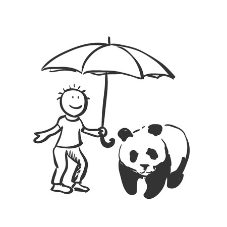 doodle save panda concept. Expression of the idea for protecting of wildlife and rare animals.のイラスト素材