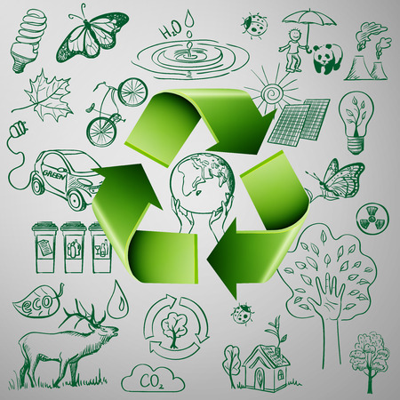 Recycle Symbol and Ecology doodle icons. Excellent vector illustration, EPS 10のイラスト素材