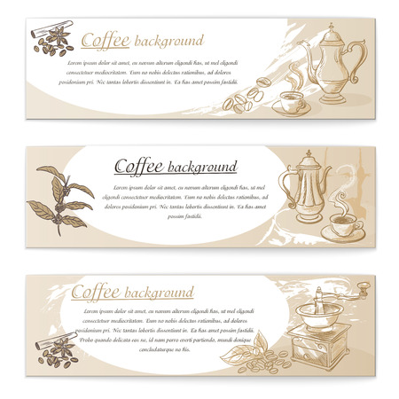 Banner set of vintage coffee backgrounds. Menu for restaurant, cafe, bar, coffeehouseのイラスト素材