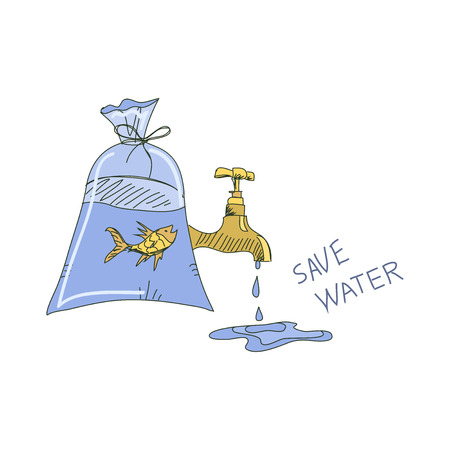 Colored doodle save water concept. Ecology vector illustration.のイラスト素材