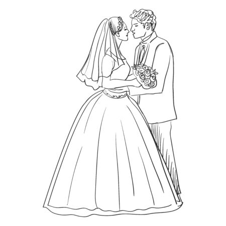 Sketch doodle newlyweds. Wedding. Excellent vector illustration, EPS 10のイラスト素材