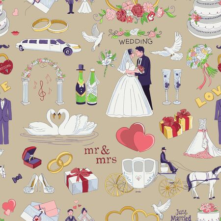 Seamless pattern with wedding icons, excellent vector illustration, のイラスト素材