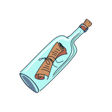 doodle bottle with a noteのイラスト素材
