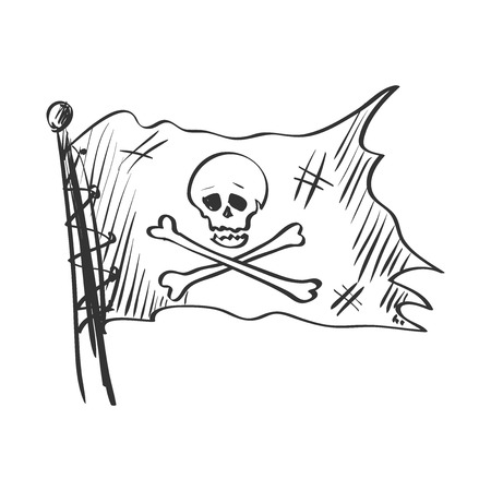 doodle Jolly Roger, isolated in white backgroundのイラスト素材