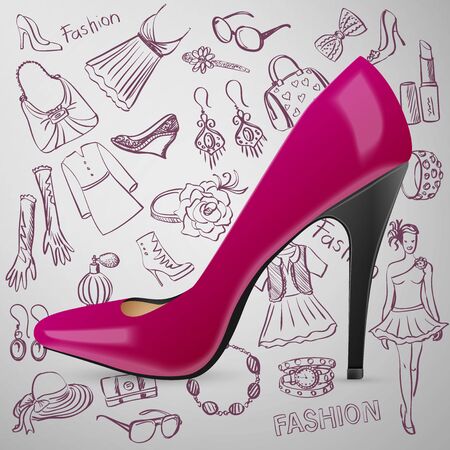 Modern womens shoes and hand draw Fashion iconのイラスト素材