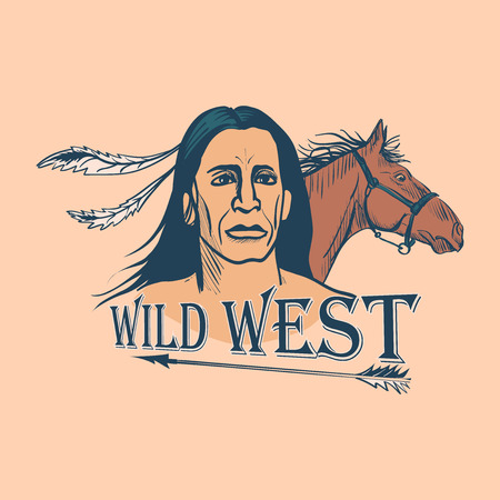 Wild west emblem with horse, Injun and boomのイラスト素材
