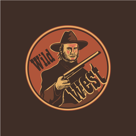 Wild west emblem with sheriff and revolversのイラスト素材