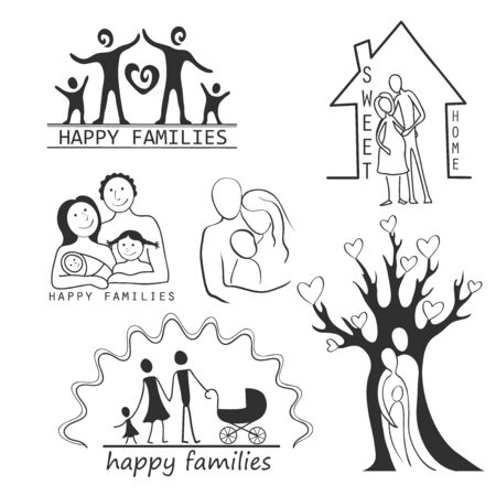 Family Icons Set Editable For Your Design - Isolated On White Background - Vector Illustrationのイラスト素材