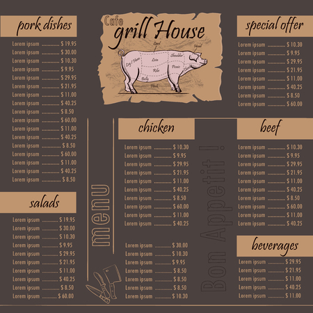 Cafe menu grill, template design. Vector illustration.のイラスト素材