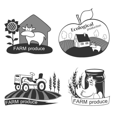 Set of farm fresh emblems, badges and design elements for your design. Organic farm logo.のイラスト素材