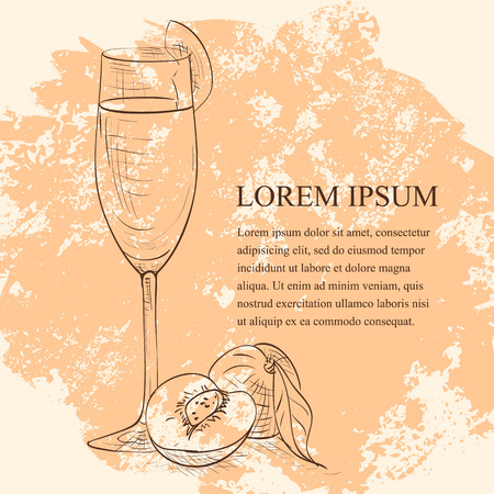 Cocktail belini scetch, low-alcohol drink. Dry wine and peach pureeのイラスト素材