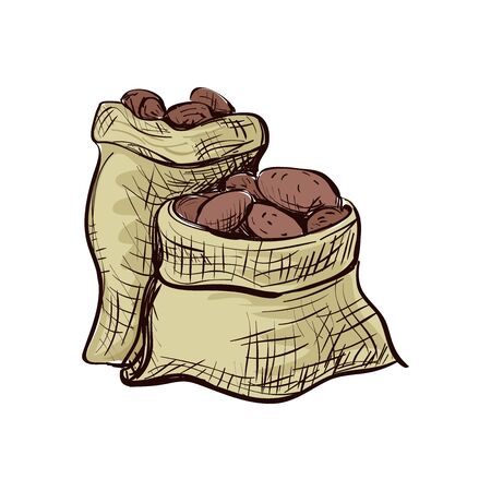 doodle sack of potatoes. Vector Illustration. Isolated in white background.のイラスト素材
