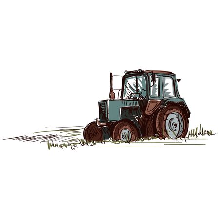 Doodle tractor. Isolated in white background. Excellent vector illustration, EPS 10のイラスト素材