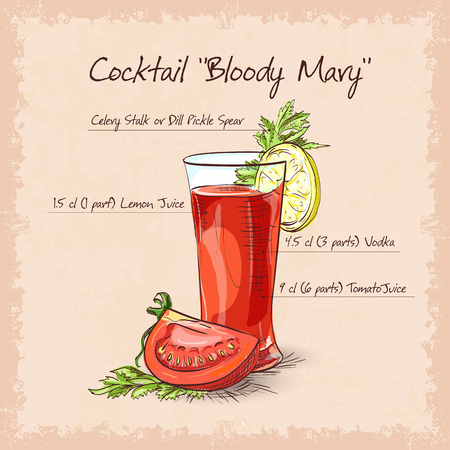 Bloody Mary cocktail, low-alcohol drink with cayenne pepper rimのイラスト素材