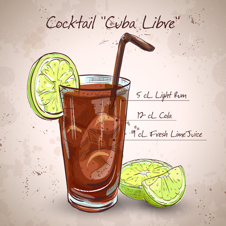 Cocktail Cuba Libre with lime and Cola, low-alcohol drinkのイラスト素材