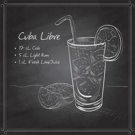 Cocktail Cuba Libre with lime and Cola, low-alcohol drink on black boardのイラスト素材