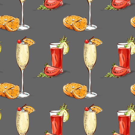 Color pattern contemporary classics cocktails on white background. Background for use in design, web site, packing, textile, fabricのイラスト素材