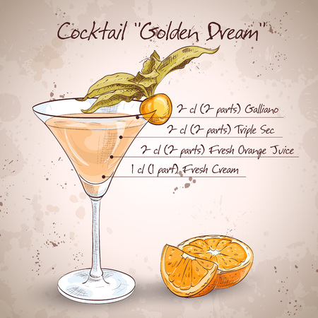 Golden Dream is a cocktail that contains fresh orange juice and fresh cream. It is classed as an after dinner drink.のイラスト素材