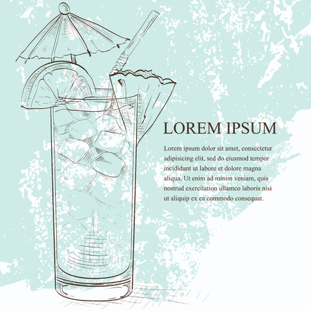 Planter Punch cocktail sketchのイラスト素材