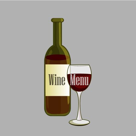 Hand drawn Wine label with bottle and glass of wine. Winemaking conceptのイラスト素材