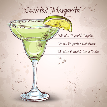 Classic margarita cocktail with lime slice and salty rim.のイラスト素材
