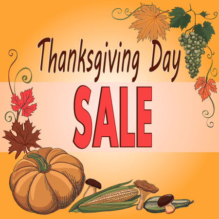Thanksgiving day Turkey illustration with pumpkin and vegetablesのイラスト素材