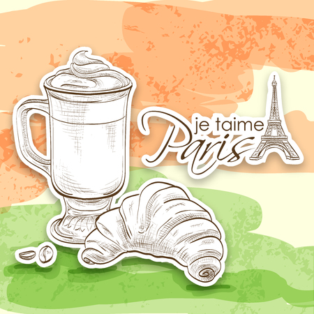 Je taime paris krwasan. Style Eiffel tower and krwasanのイラスト素材