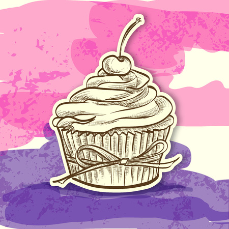 Sticker colorful cake with cherry, excellent のイラスト素材