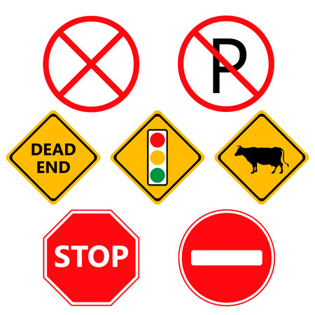 Traffic Laws labels for your product or design -traffic lights, attention, stop, stop banned, dead end and otherのイラスト素材