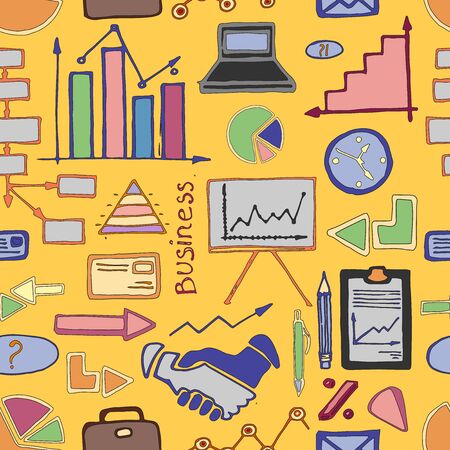 Hand drawn seamless pattern with business iconsのイラスト素材