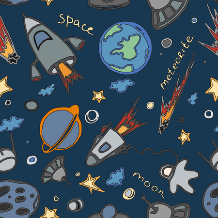 Hand drawn cosmos doodle seamless pattern, excellent vector illustration のイラスト素材