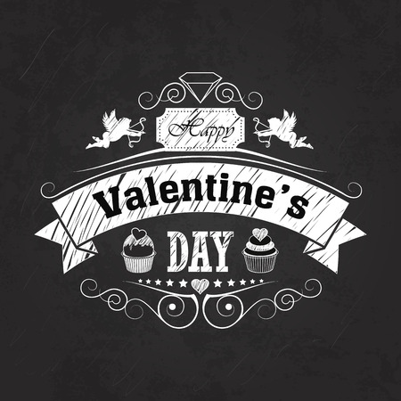 Valentines day emblem on blackboard. Vector illustration.のイラスト素材