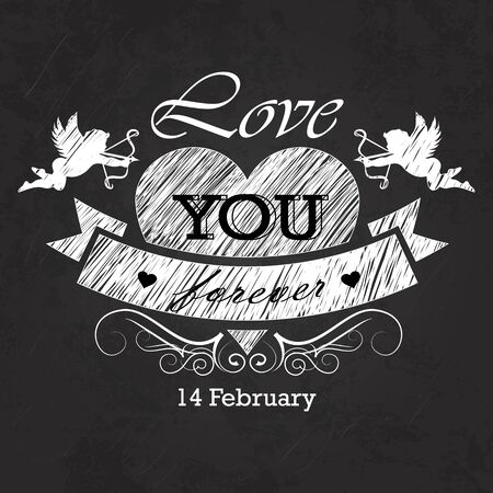 Valentines day emblem on blackboard. Vector illustration.のイラスト素材
