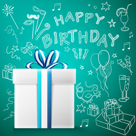 Happy birthday. Gift box with ribbon and bow. Vector illustrationのイラスト素材
