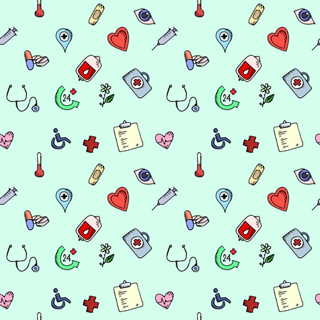 Seamless pattern Medical icons set over light background.のイラスト素材