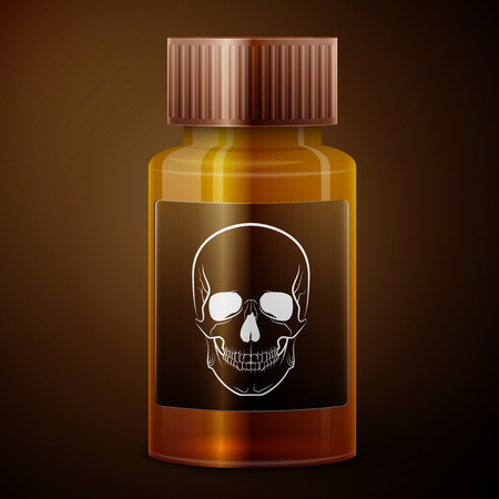 Medicine bottle with poisonous liquid on brown backgroundのイラスト素材