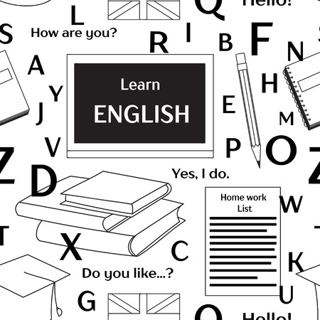 Learn english concept pattern. Books, training, education. Vector illustration, EPS 10のイラスト素材