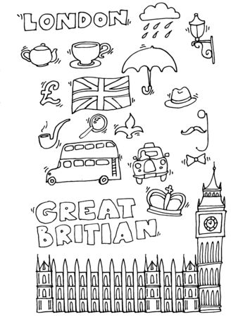 Vector hand drawn London set with elementsのイラスト素材