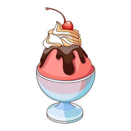 Image of ice cream with chocolate and cherry against white backgroundのイラスト素材